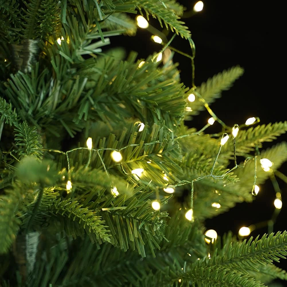 Luci decorative a tema fiabesco, lunghezza 30 metri, 1000 LED bianco caldo, filo verde, impermeabili, con telecomando