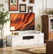 Mobile TV basso 160 cm in legno bianco con 2 ante, cassetto e passacavi