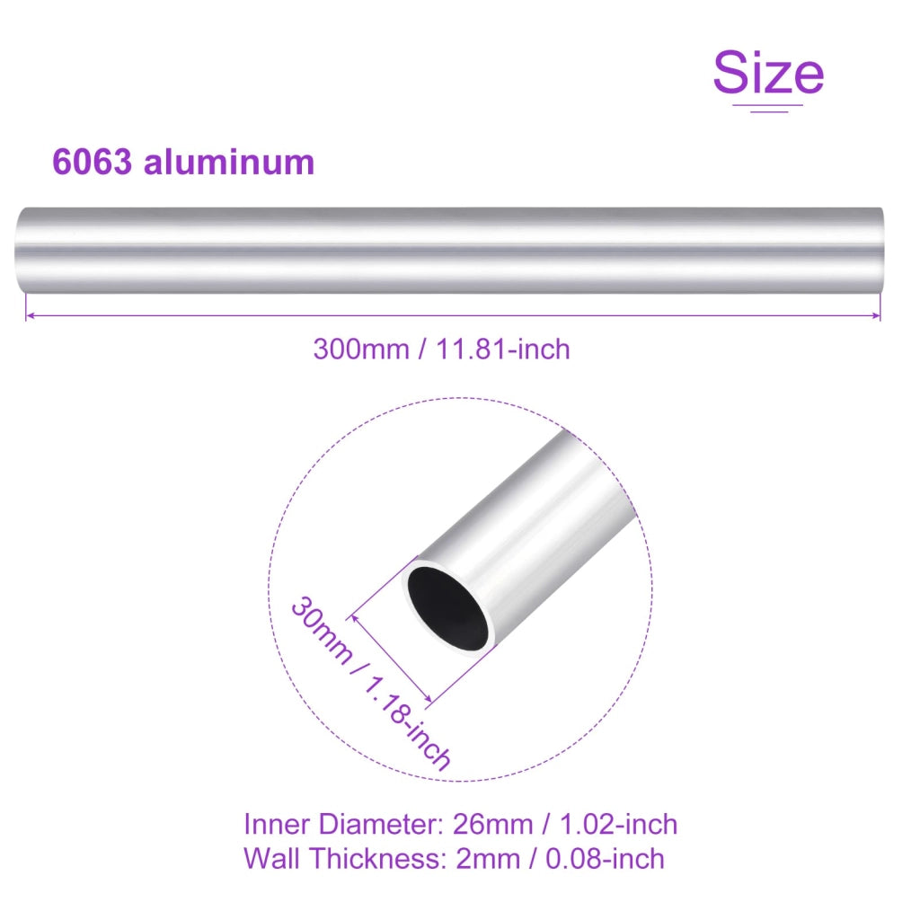 Tubo circolare in alluminio, 30x26x300 mm, 2 pezzi, colore argento
