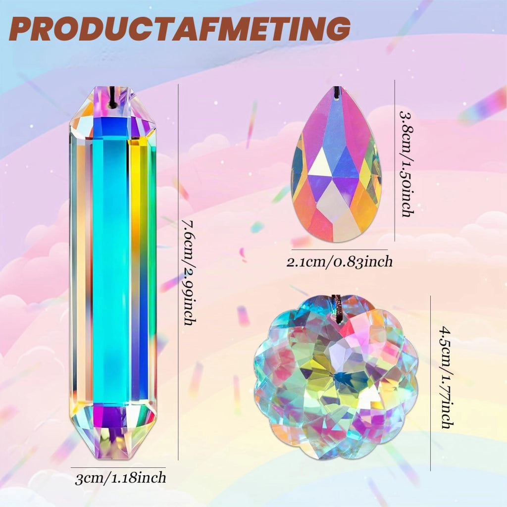 Set di 3 ciondoli a prisma di cristallo, decorazioni per finestre a forma di arcobaleno, "sun catchers"