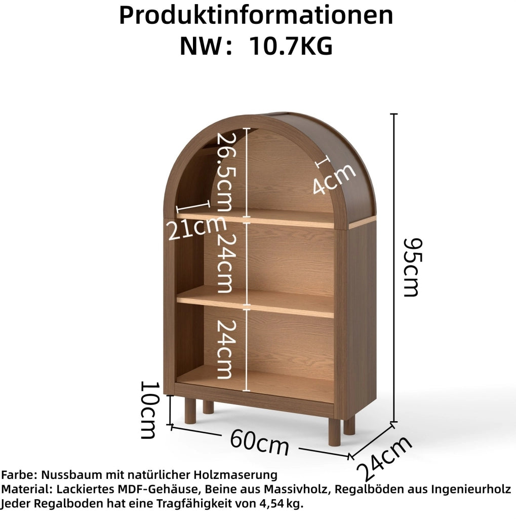Libreria aperta 60x24x95 cm in legno ingegnerizzato noce; 3 ripiani