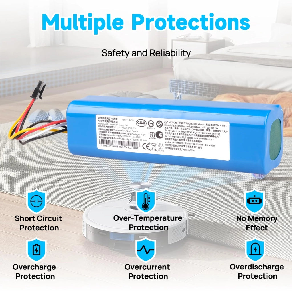 Batteria da 6800mAh, 14,4V, compatibile con i modelli Cecotec Conga 4090, 4490, 4590 e 4690