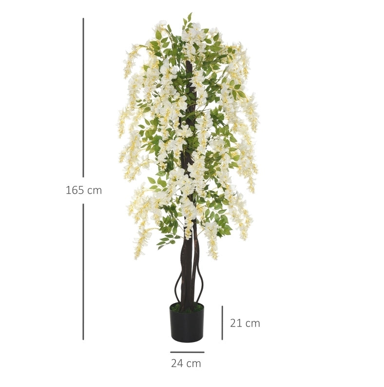 Glicine artificiale bianco alto 165 cm con vaso, per interni ed esterni