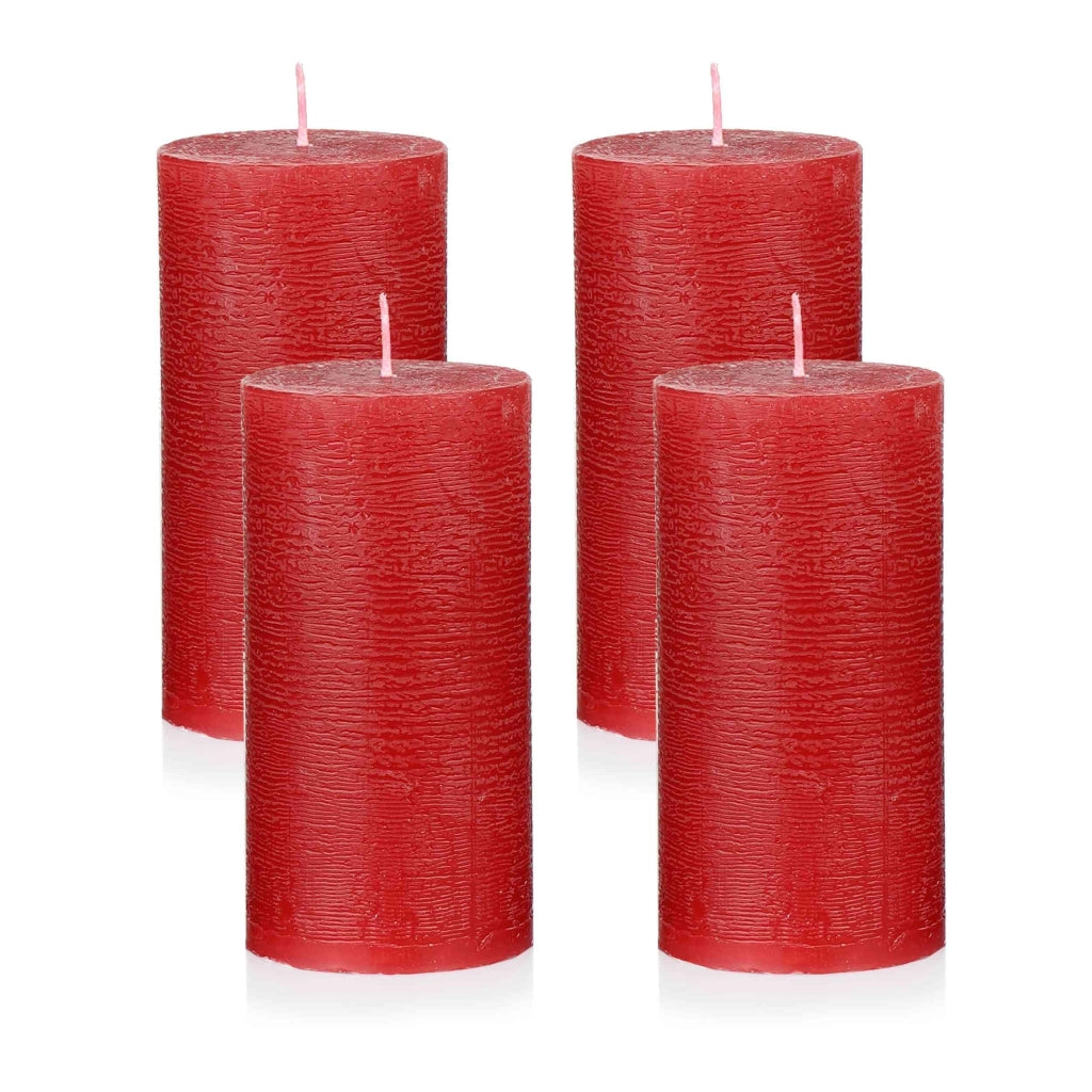 Candele profumate, color rosso vino, set da 4, diametro 6x12 cm, lunga durata di combustione