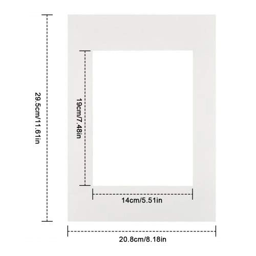 Set di 10 passpartout in formato A4, colore bianco, dimensioni esterne 30x21 cm, dimensioni interne 14x19 cm