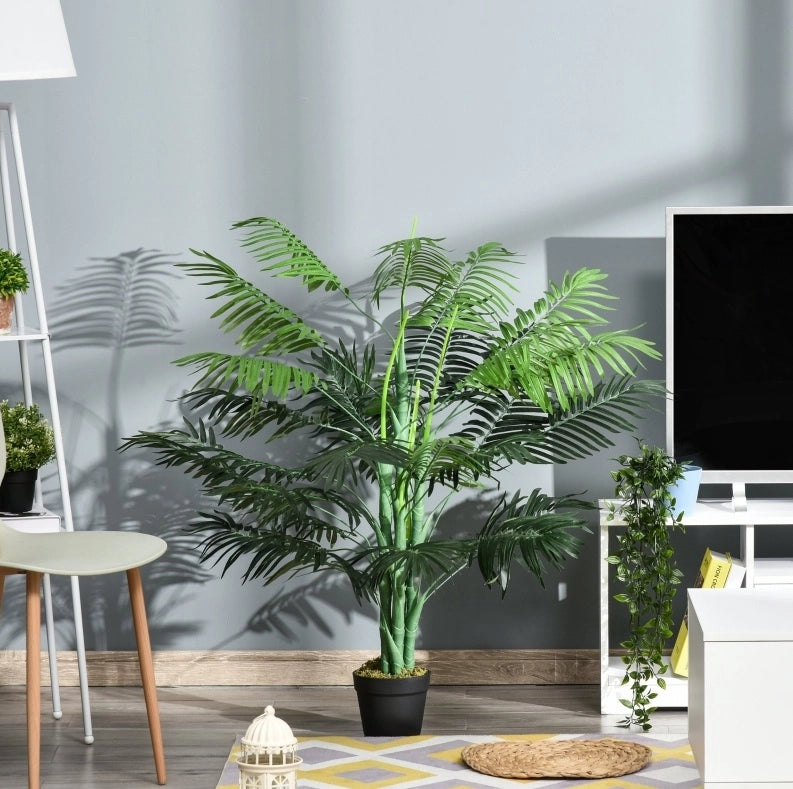Palma artificiale verde alta 125 cm con vaso nero