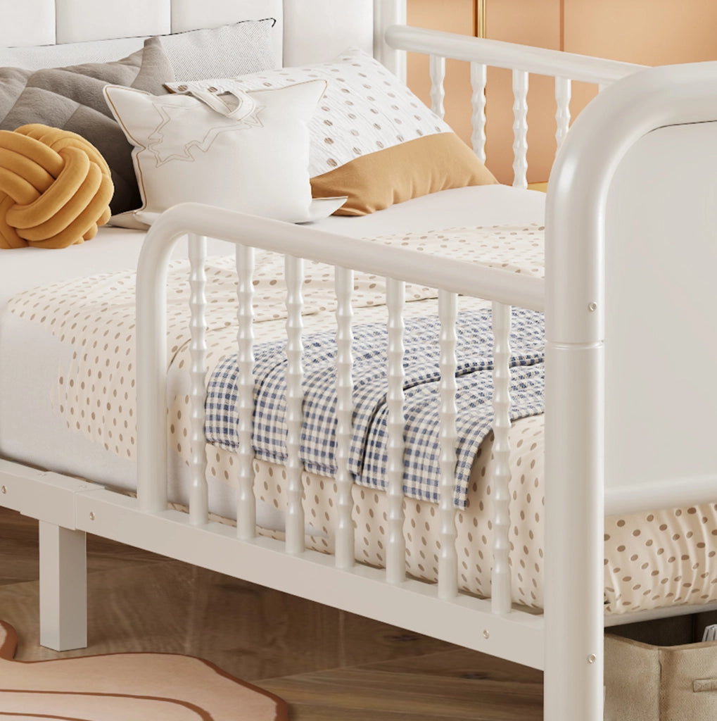 Letto singolo bambini 90x200 cm con LED e sponde, bianco