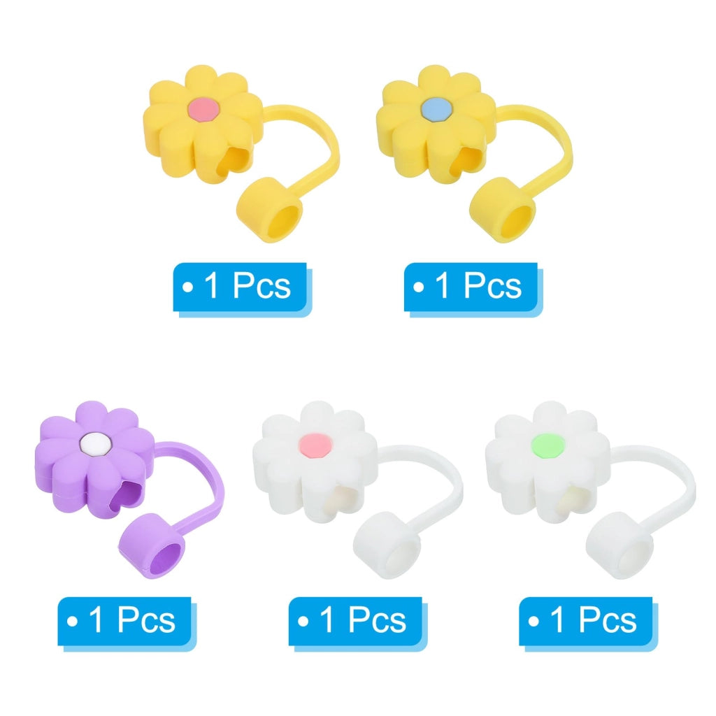 Set di 5 coperchi in silicone per cannucce, diametro 10 mm, colorati, a forma di fiore