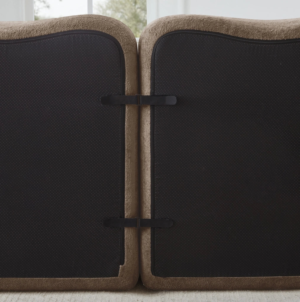 Divano angolare modulare in velluto marrone con pouf 384x167 cm