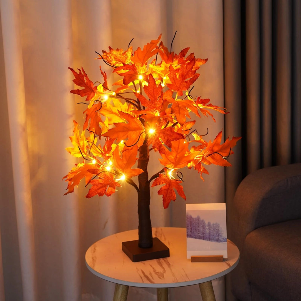 Lampada a forma di albero di acero, 24 LED, 60 cm, luce bianco caldo, alimentazione USB/batterie