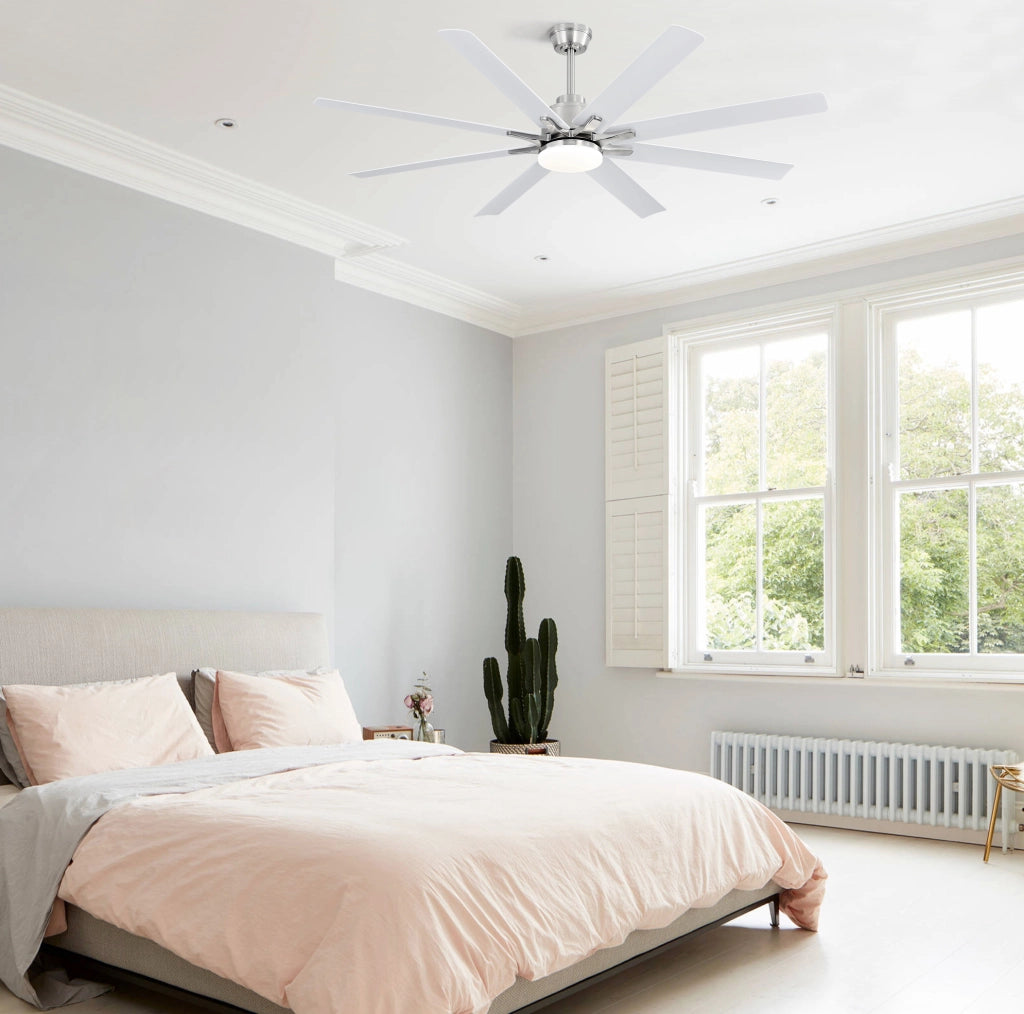 Ventilatore da soffitto 168 cm reversibile con LED dimmerabile in ABS color nickel