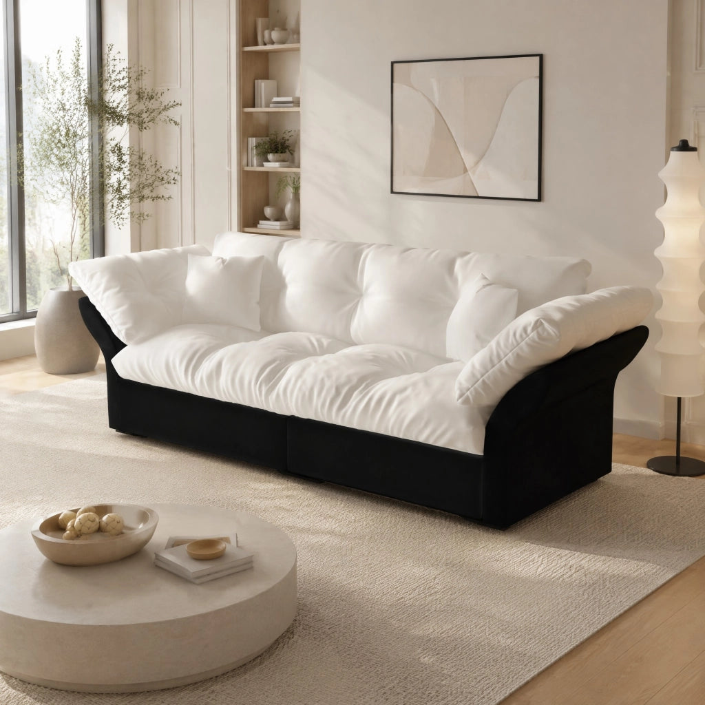 DIVANO Letto estraibile 3 in 1 190 cm in velluto beige con 2 cuscini