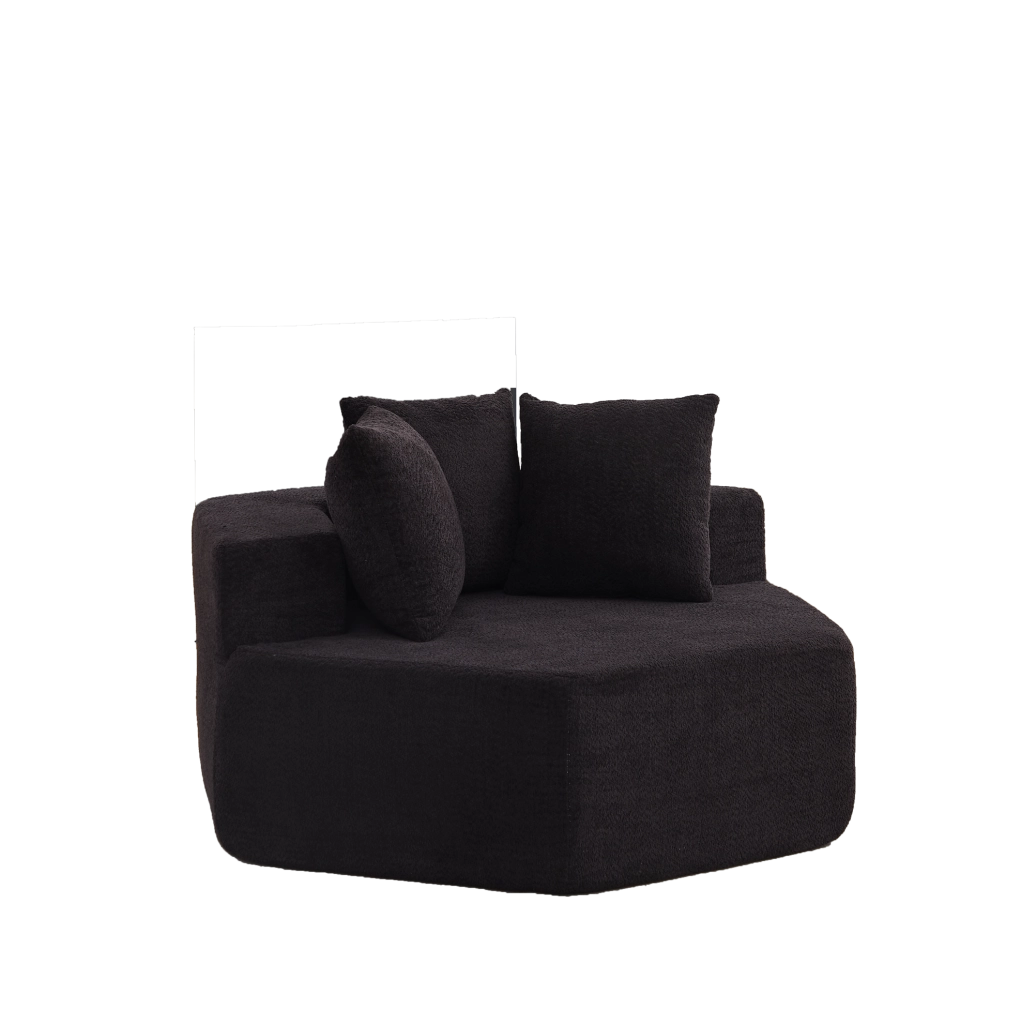 Poltrona modulare 1 posto 122x122x76 cm in ciniglia nera con 3 cuscini