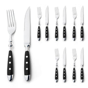 Set di coltelli da bistecca e forchette da dessert, 12 pezzi, in bachelite, colore nero
