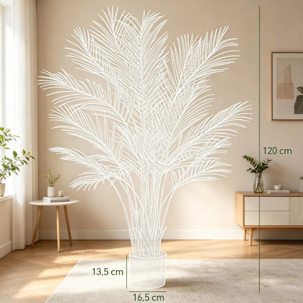 Palma Areca artificiale 120 cm con 22 foglie verdi e vaso