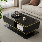 Tavolino da caffè LED 100x50x40 cm nero e oro con 3 cassetti