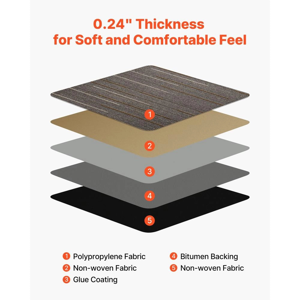 Piastrelle per moquette modulari 24 pezzi 610x610 mm, pavimento morbido per fai da te e casa, marrone scuro