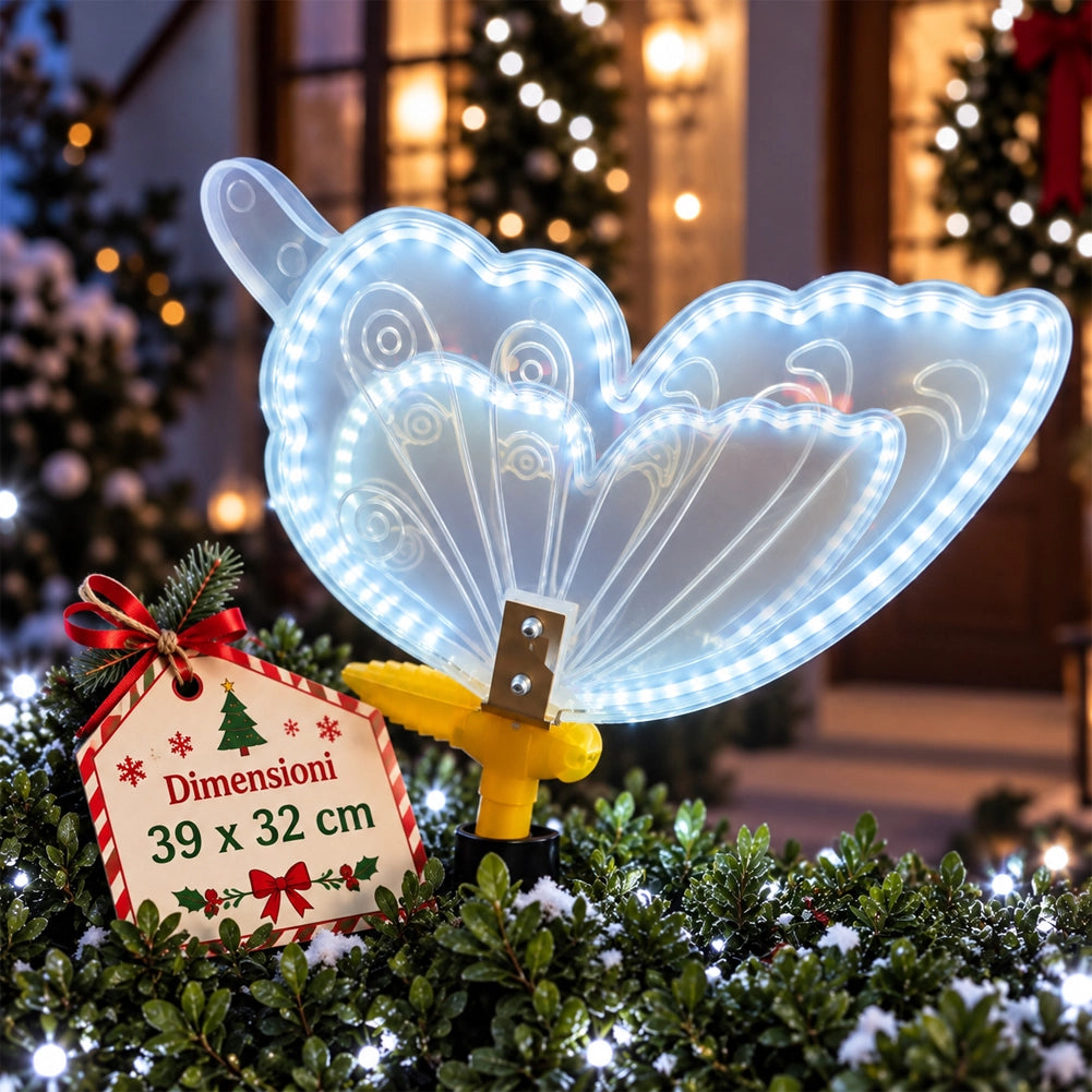 Farfalla Natalizia Bianco Freddo 204 LED Addobbo Natalizio Decorazione 39x32 cm