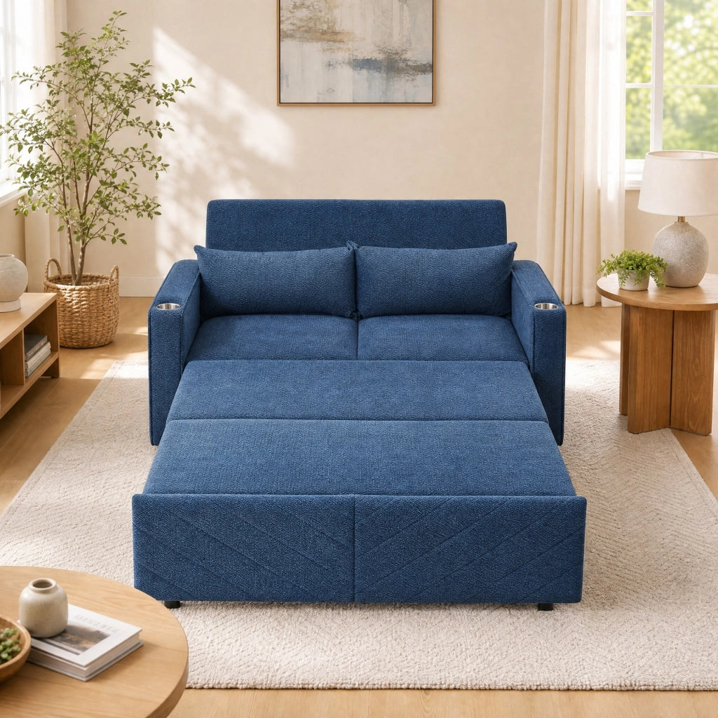 DIVANO LETTO 3 in 1 Scorrevole con porte USB Blu Navy