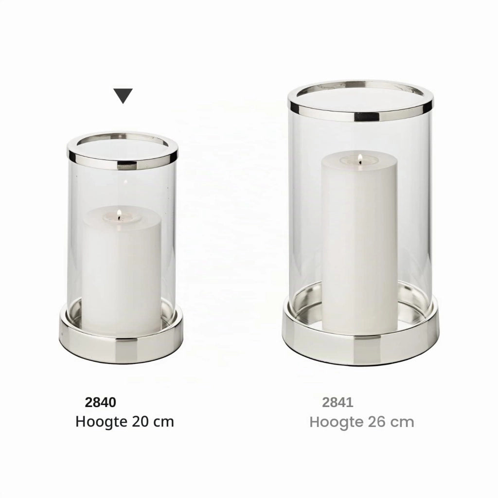 Candela decorativa Sanremo, argentata, diametro 12,5 cm, altezza 20 cm
