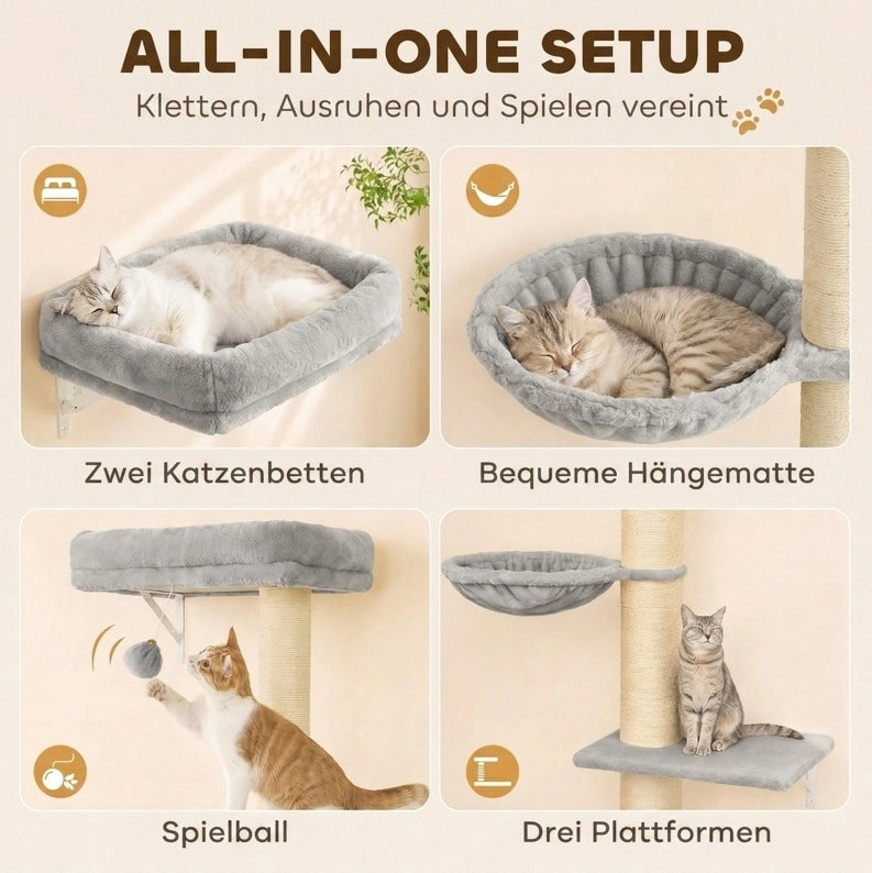 Set da parete per gatti con amaca, piattaforme e tiragraffi