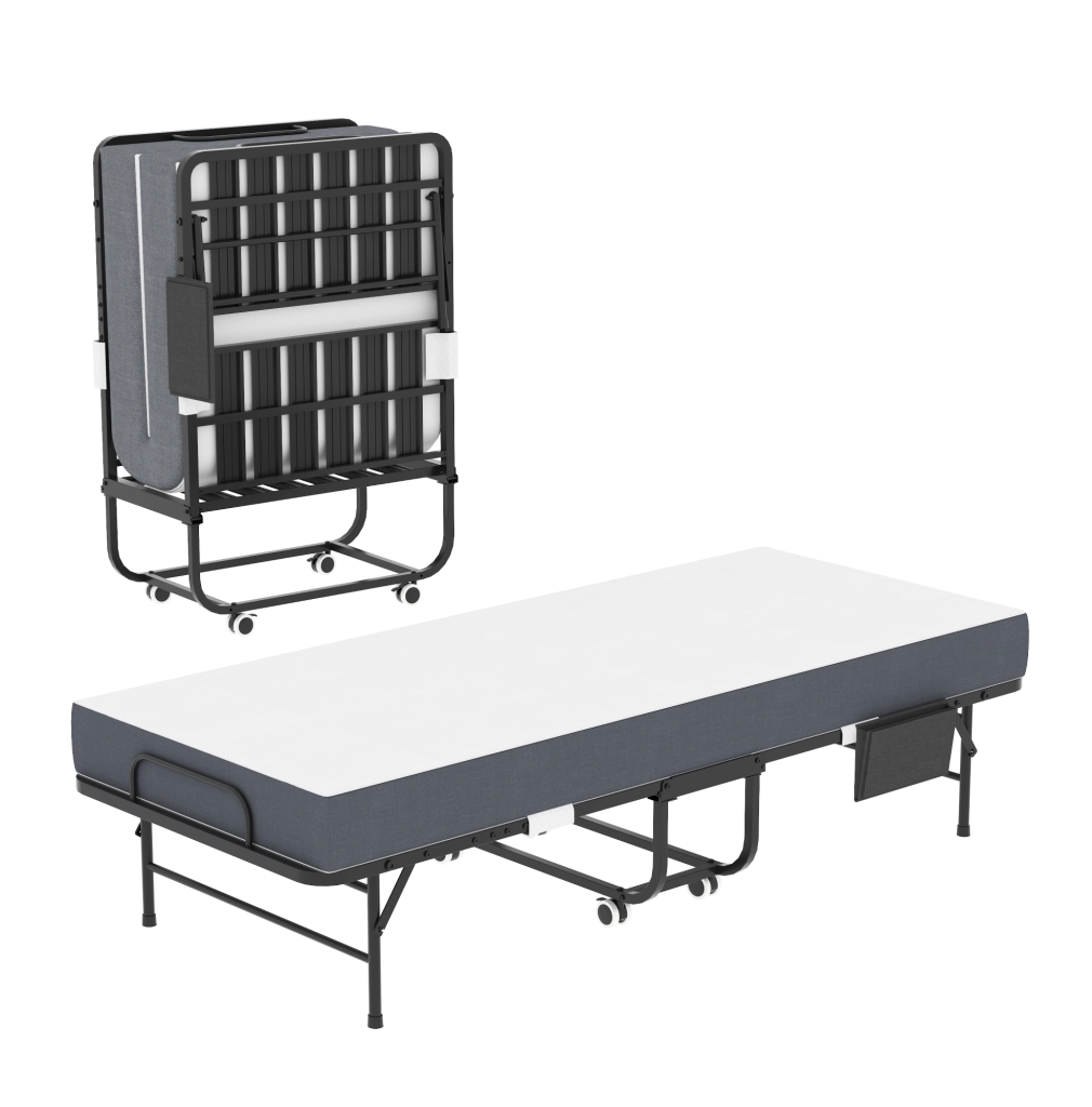 Letto pieghevole 190 × 78 cm con materasso e ruote, nero