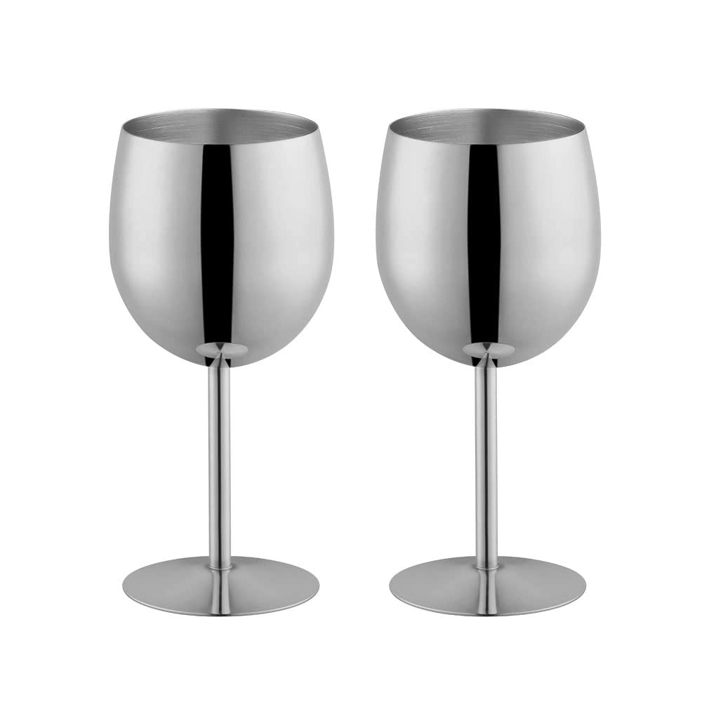Set di 2 bicchieri per vino bianco, acciaio inossidabile 18/8, capacità 350 ml, colore argento