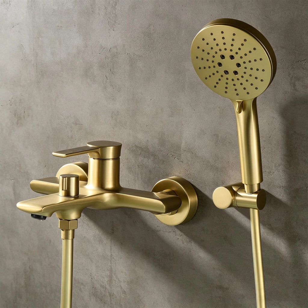 Miscelatore da bagno con doccetta a mano, 3 funzioni, ottone, oro spazzolato, 1 pezzo