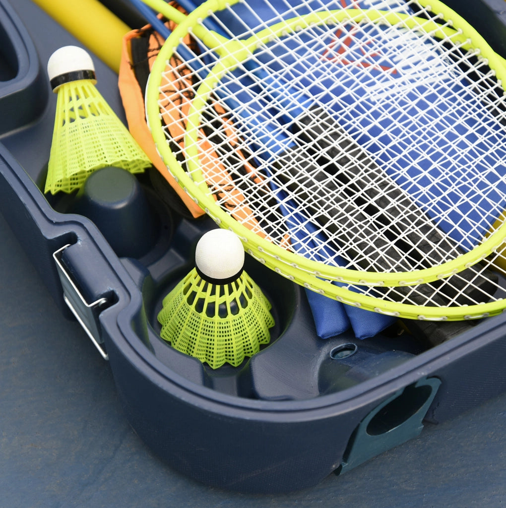 Set badminton con rete pieghevole e 4 racchette, giallo