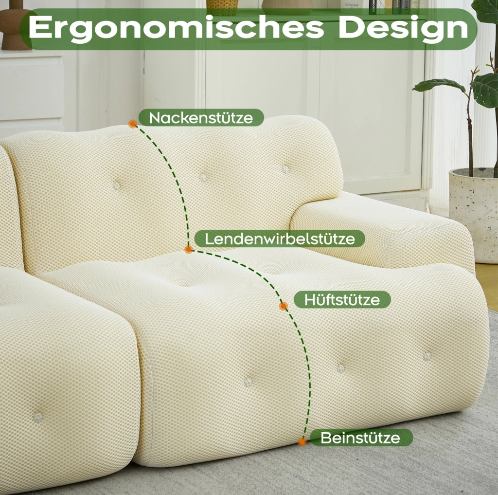 Divano 2 posti modulare beige in tessuto, 224 cm
