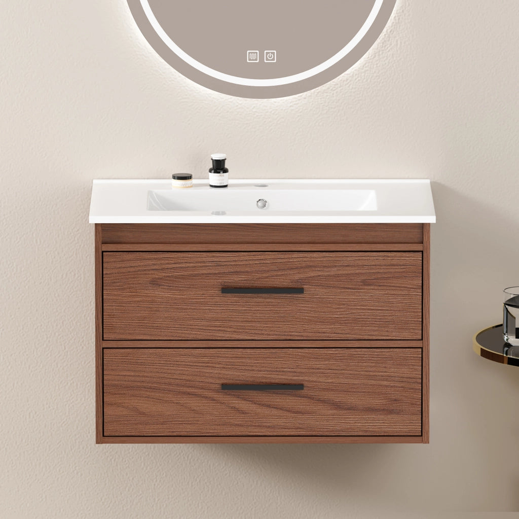 Mobile bagno 75 cm in MDF marrone rossiccio con 2 cassetti