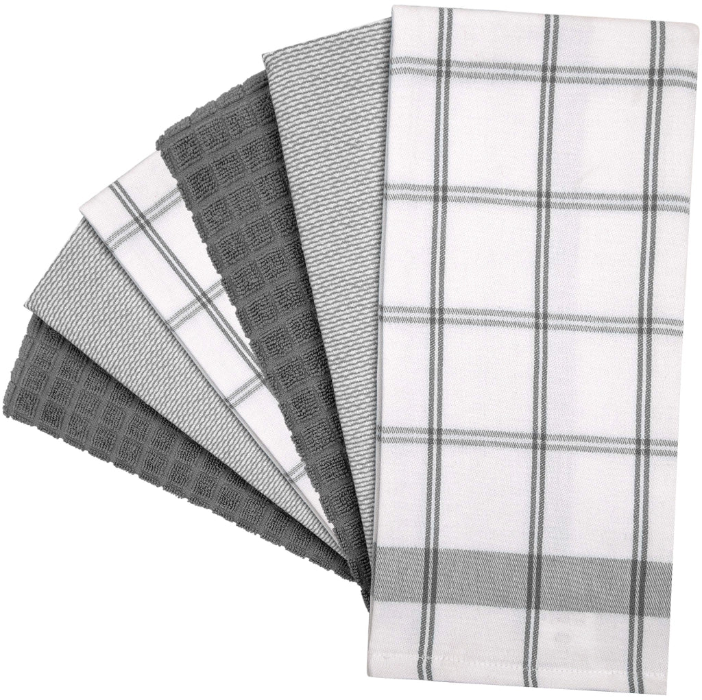 Set di 6 strofinacci da cucina, 50x70 cm, in cotone, grigi, con occhiello per appendere