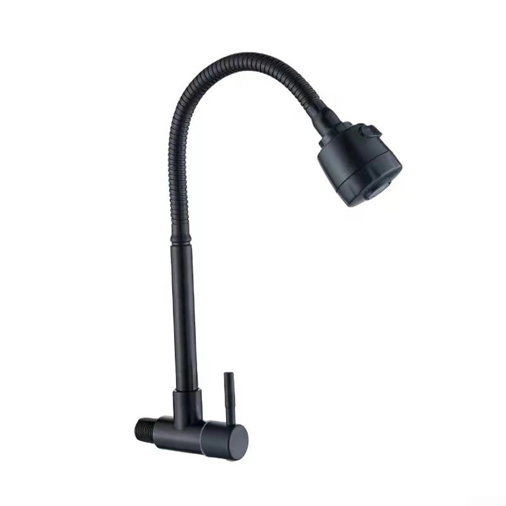 Rubinetto per lavello, solo acqua fredda, montaggio a parete, tubo flessibile, attacco G1/2, colore nero