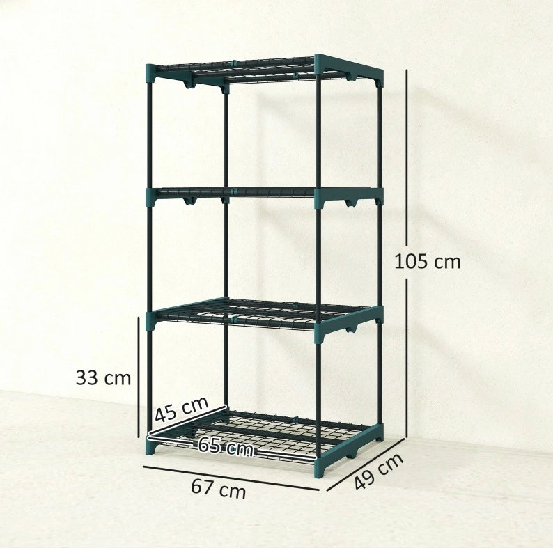 Scaffale portapiante a 4 ripiani in acciaio verde scuro, 67 × 49 × 105 cm