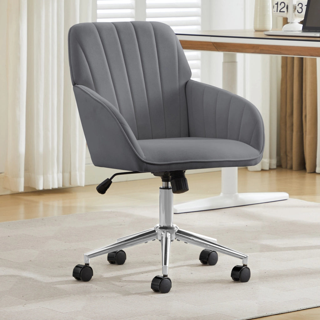 Sedia da ufficio ergonomica regolabile 60x60x97 cm in velluto grigio, per smart working