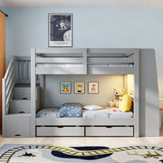 Letto a castello 90 x 200 cm grigio con scrivania, LED e cassetti
