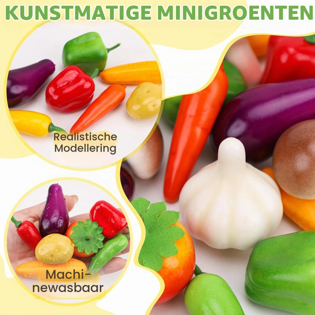 70 mini-verdure in plastica: aglio, mais, peperoni, zucca