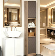 Mobile alto da bagno salvaspazio grigio e rovere, 30 x 24 x 170 cm