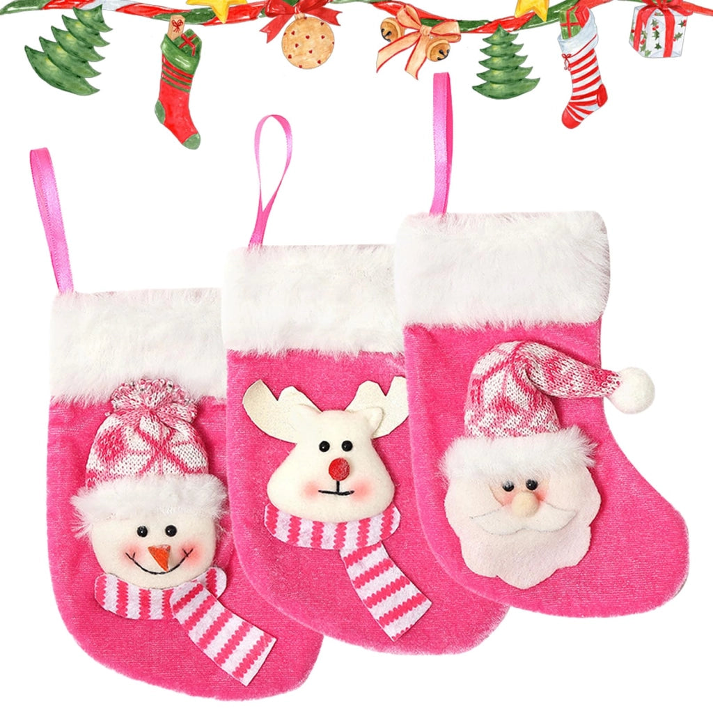 Calzini di Natale, 17x9 cm, confezione da 3, color rosa, per regali