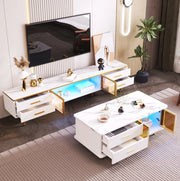 Set mobile TV 170 cm e tavolino 100 cm con LED multicolore; vetro e truciolare bianco