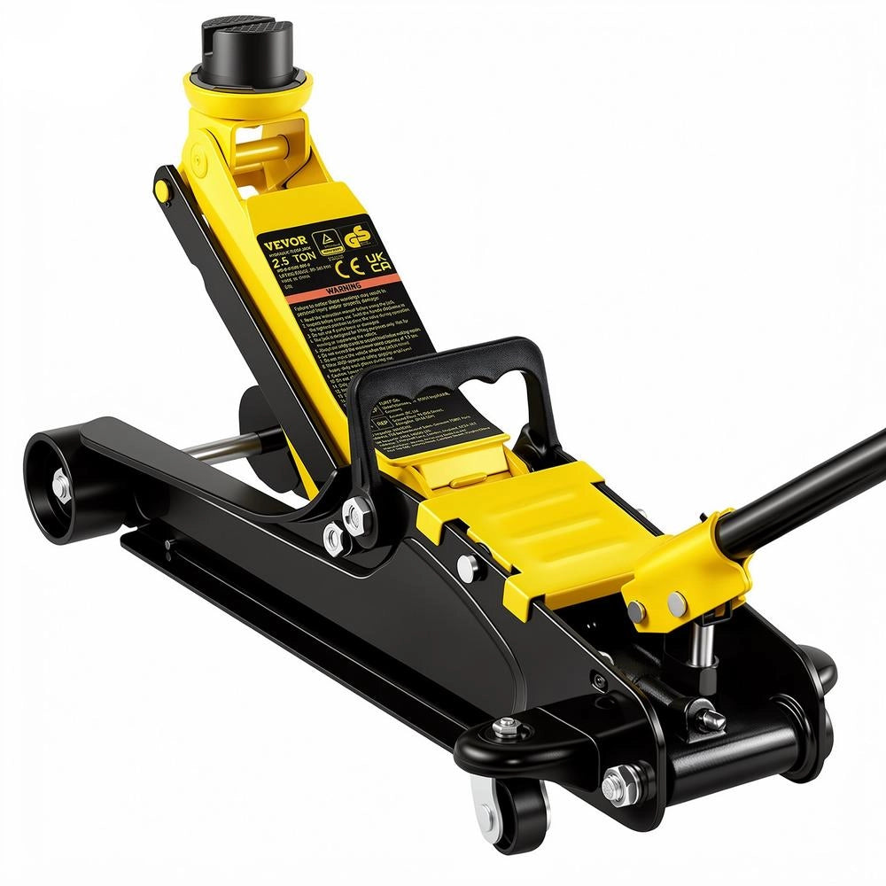 Martinetto Idraulico a Pavimento 2,5 T in Acciaio S385 Sollevatore Auto Altezza 85-380mm con Ruote per Garage e Officina