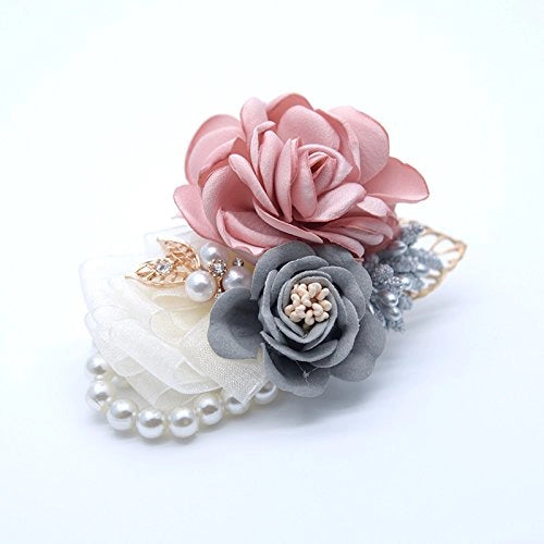 Fiore da polso con rose satinate, color champagne, 10 x 8 cm
