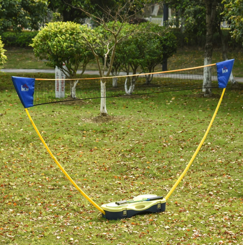Set badminton con rete pieghevole e 4 racchette, giallo