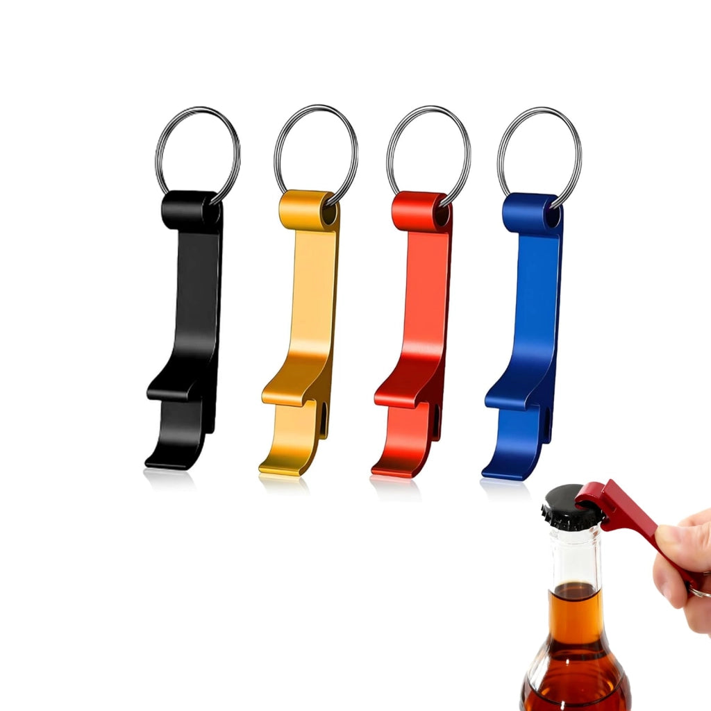 Set di 4 apribottiglie a forma di portachiavi, in alluminio, 6,3 cm
