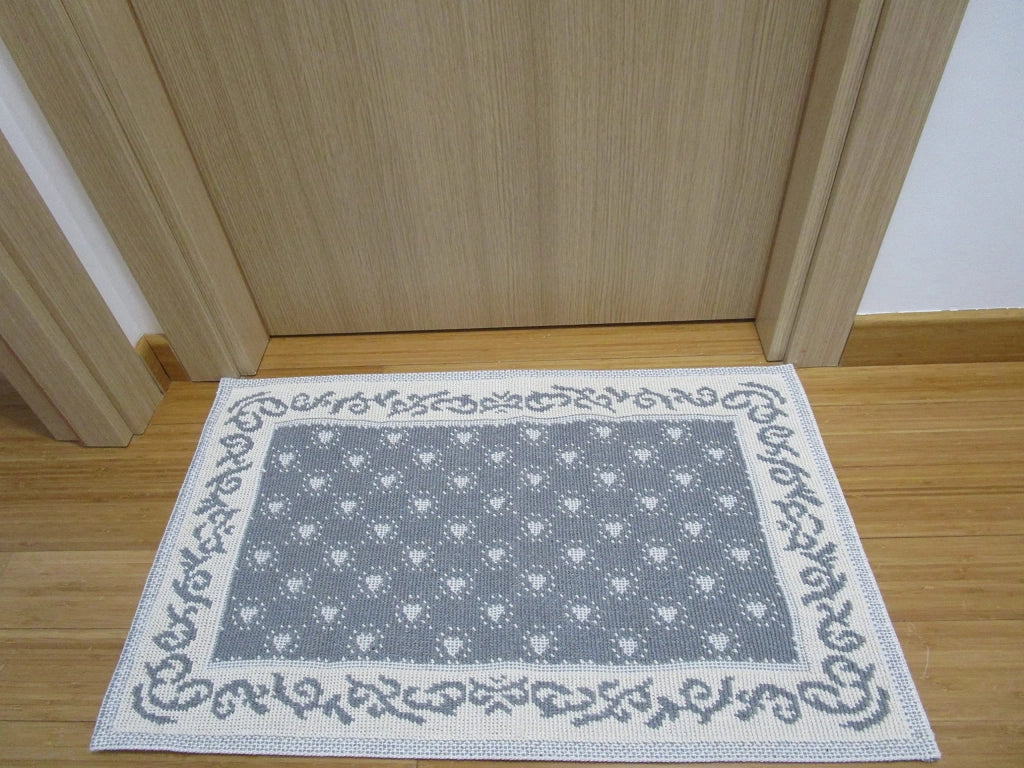 Tappeto 50x80 cm, composto da 3 pezzi, 100% cotone, antiscivolo, grigio