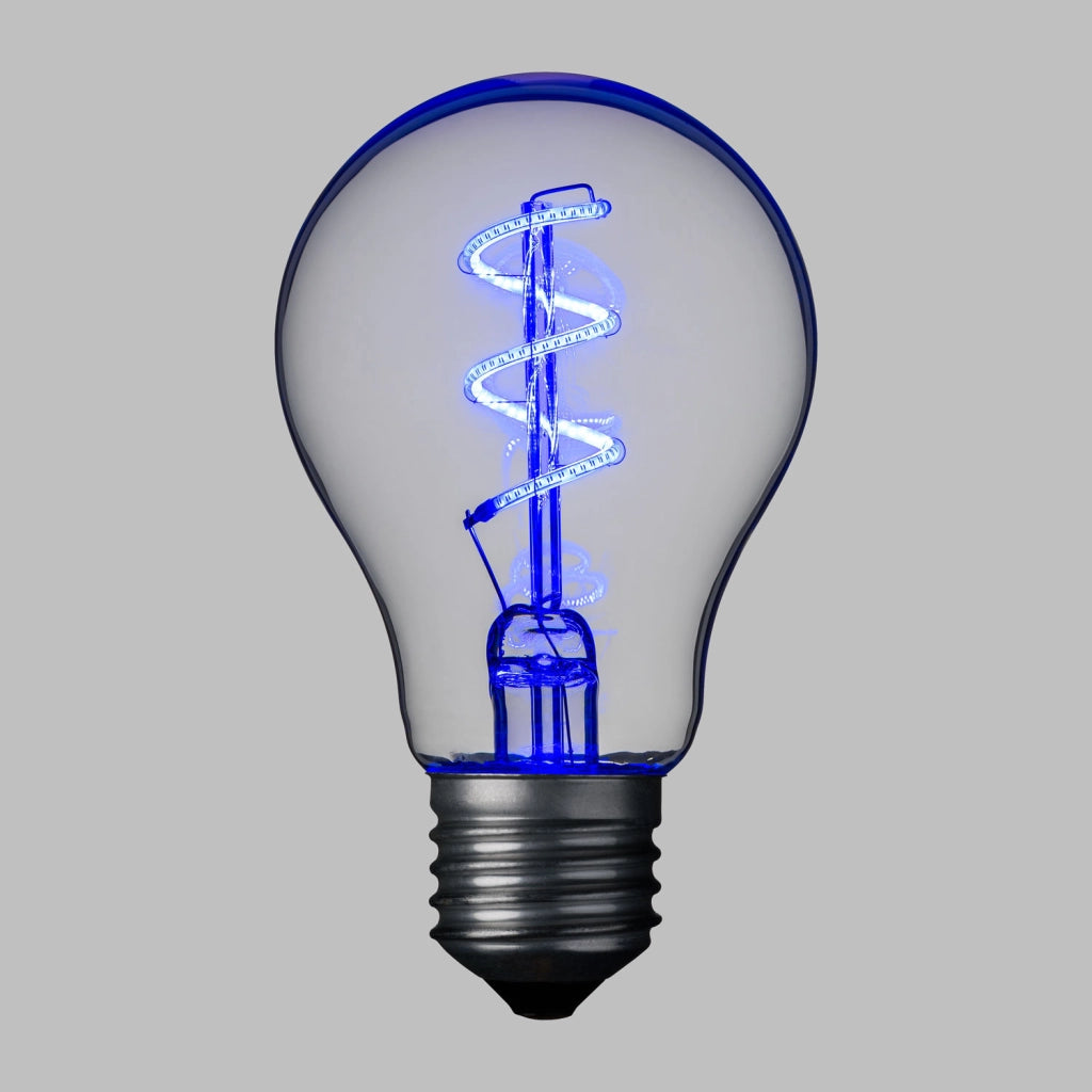 Lampada E27 36V goccia spirale blu Ø60mm