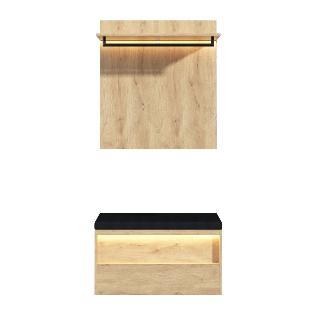 Set ingresso con appendiabiti a parete e panca scarpiera, rovere