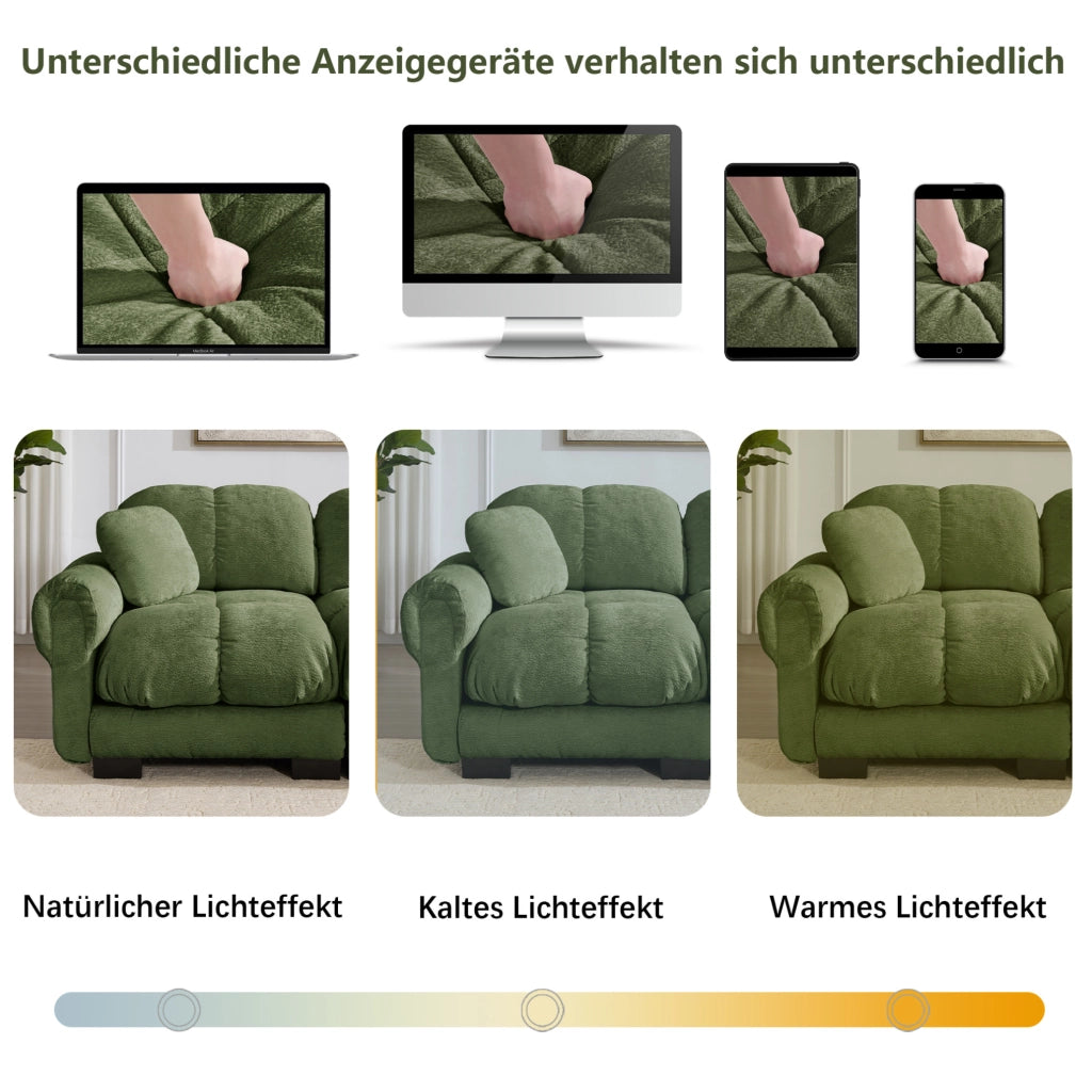 Divano modulare in ciniglia verde con pouf mobili