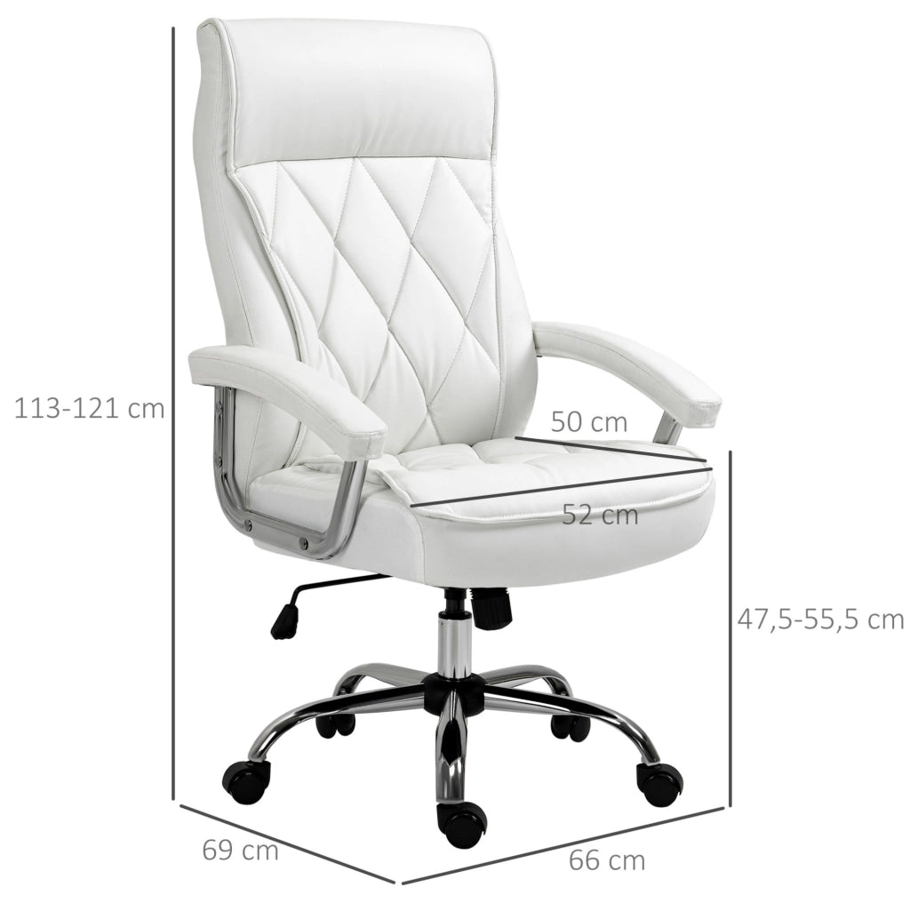Sedia da ufficio ergonomica 66x69x121 cm in similpelle bianca, regolabile e girevole