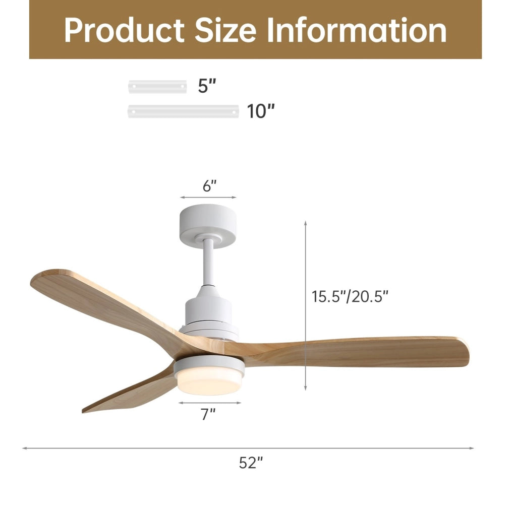 Ventilatore da soffitto 52 pollici bianco con luce LED e telecomando